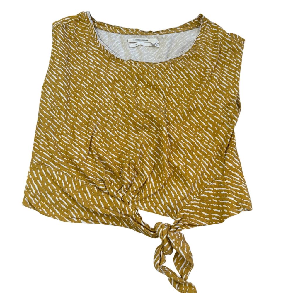 By Anthropologie Abstract Tie-front cotton-linen crop top sz XS